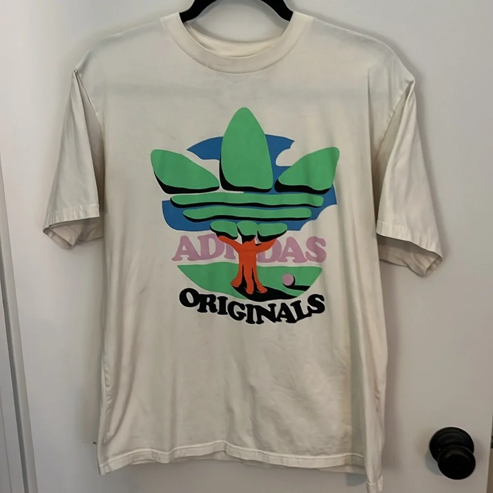 Adidas Trefoil Tree originals cream T-Shirt - Picture 1 of 3